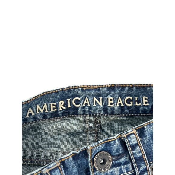 American Eagle Womens Distressed Bootcut Jeans Size 29/32 Blue Cotton - Picture 4 of 5